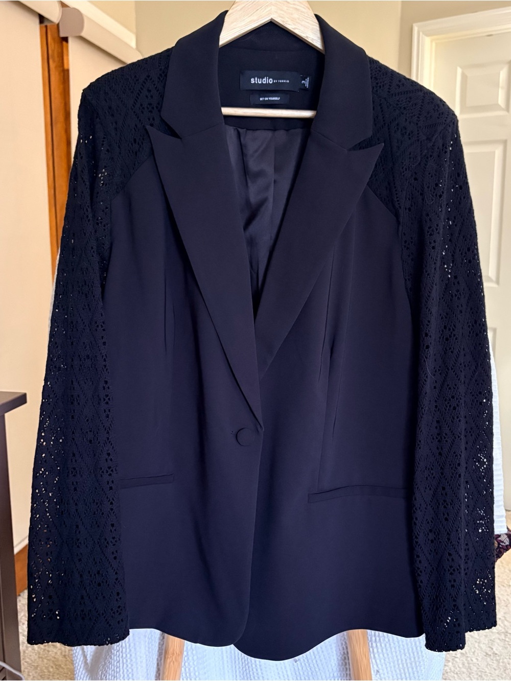 torrid Black Crocheted Sleeve Blazer Jacket